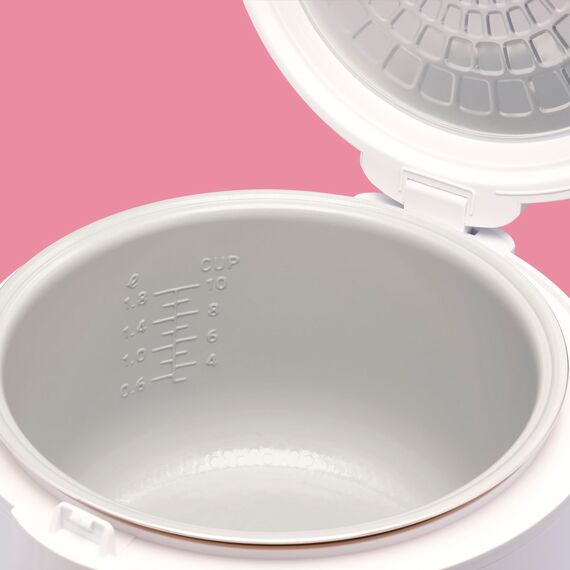 REISHUNGER Reiskocher & Dampfgarer mit Keramikbeschichtung, Weiß, 1,8L - bis zu 10 Portionen - Schnelle Zubereitung ohne Anbrennen - Mit Warmhaltefunktion inkl. Dämpfeinsatz, Löffel & Messbecher
