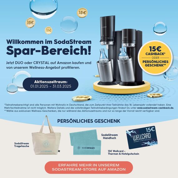 SodaStream Crystal 3.0 Wassersprudler mit 1x Quick-Connect CO2-Zylinder und 2X Glaskaraffen, Silber, Schwarz, Titan, 45 cm