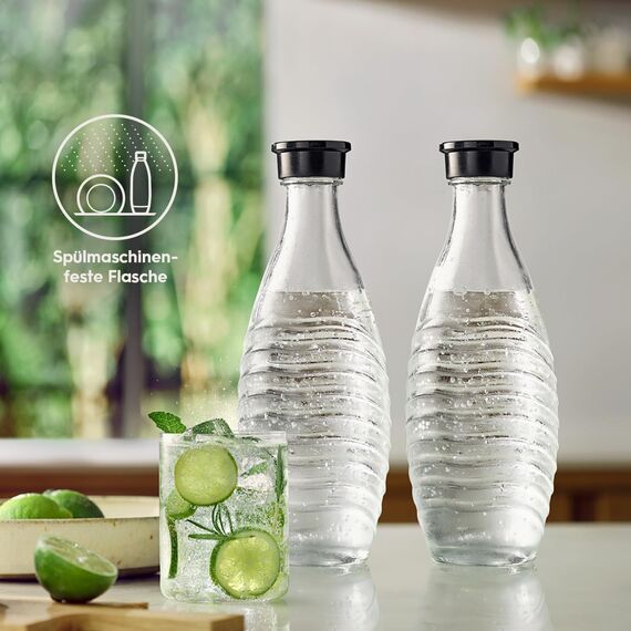 SodaStream Wassersprudler CRYSTAL 3.0 mit Quick-Connect CO2-Zylinder| inkl. 4 x 0,8L CRYSTAL Glasflasche | Farbe: Titan + SodaStream Sirup Pepsi Zero Zucker, 440 ml