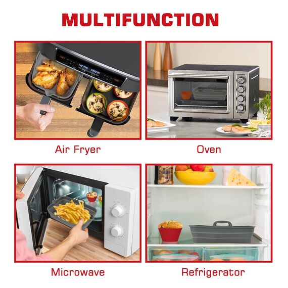 Pietuley 2 Faltbar Backpapier Silikon für Heißluftfritteuse, Silikonform Für Ninja Heißluftfritteuse Airfryer Zubehör Silikoneinsatz Backform