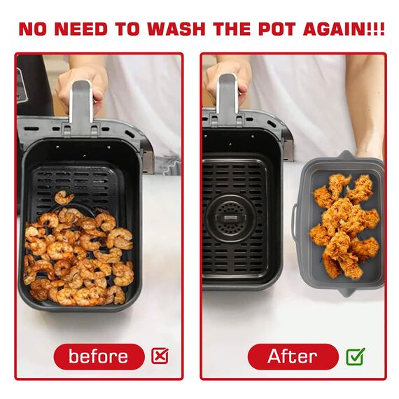 Pietuley 2 Faltbar Backpapier Silikon für Heißluftfritteuse, Silikonform Für Ninja Heißluftfritteuse Airfryer Zubehör Silikoneinsatz Backform