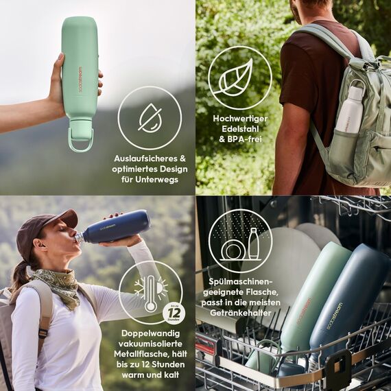 SodaStream 0,9L Fizz&go COOL Metallflasche Sand | Spülmaschinengeeignet | Kompatibel mit Duo, E-Duo, Terra UVM. | Hält bis zu 12 Stunden warm & kalt | BPA-frei | 1er-Pack