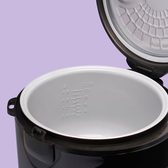 REISHUNGER Reiskocher & Dampfgarer mit Keramikbeschichtung - 1,2 L, Schwarz - Für 1-6 Personen - Schnelle Zubereitung ohne Anbrennen - Mit Warmhaltefunktion inkl. Dämpfeinsatz, Löffel & Messbecher