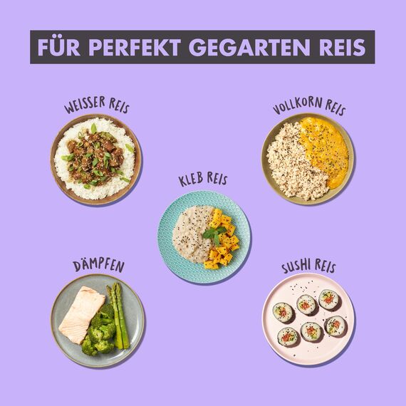 REISHUNGER Reiskocher & Dampfgarer mit Keramikbeschichtung - 1,2 L, Schwarz - Für 1-6 Personen - Schnelle Zubereitung ohne Anbrennen - Mit Warmhaltefunktion inkl. Dämpfeinsatz, Löffel & Messbecher