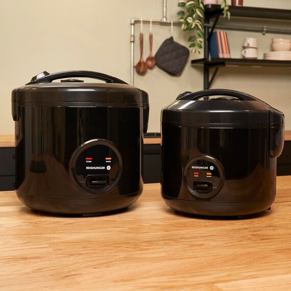 REISHUNGER Reiskocher & Dampfgarer mit Keramikbeschichtung - 1,2 L, Schwarz - Für 1-6 Personen - Schnelle Zubereitung ohne Anbrennen - Mit Warmhaltefunktion inkl. Dämpfeinsatz, Löffel & Messbecher