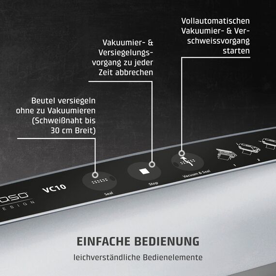 CASO VC10 Vakuumierer - Vakuumiergerät,Testurteil Sehr Gut, Lebensmittel bis zu 8x länger frisch, 30cm lange & stabile Schweißnaht, inkl. 10 Vakuumbeutel