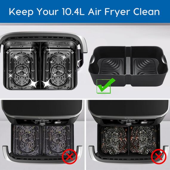 Höheres Ninja Heißluftfritteuse Zubehör für Ninja Foodi Flexdrawer 10,4 L AF500DE, COSORI Heißluftfritteuse Zubehör 10L Silikonform, Airfryer Zubehör für Ninja AF500EU AF500EUCP (3 Stück, Schwarz)