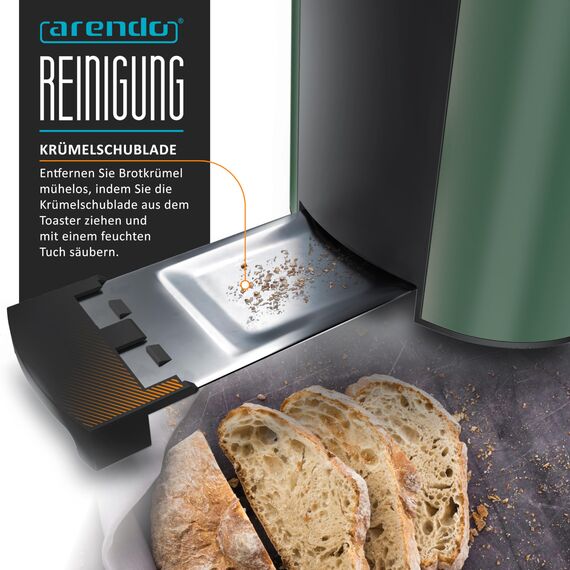 Arendo - Edelstahl Toaster Langschlitz 4 Scheiben - Defrost Funktion - wärmeisolierendes Gehäuse - mit integrierten Brötchenaufsatz - 1500W - Krümelschublade - Display mit Restzeitanzeige