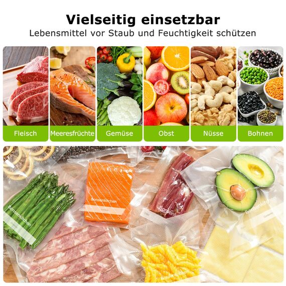 Bonsenkitchen Vakuumierbeutel 15x23cm, 50 Beutel Profi-Folienbeutel für alle Vakuumiergerät, Vakuumbeutel für lebensmittel, Sous Vide Gefrierbeutel, Einschweissbeutel, BPA-frei, VB30