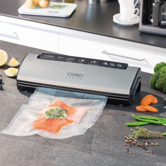 CASO VC15 Vakuumierer – Vakuumgerät, Testurteil Sehr Gut, Lebensmittel bleiben vakuumiert bis zu 8x länger frisch, separate Schweißfunktion, inkl. 10 gratis Profi- Folienbeutel