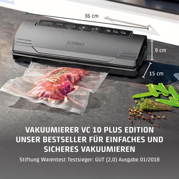 CASO VC 10 Plus Edition - Vakuumiergerät inkl. großem Zubehör Set, Testurteil Sehr Gut, Folienschweißgerät 30 cm Schweißnaht, variable Vakuumstärke, Vakuumpumpe 9 L/min