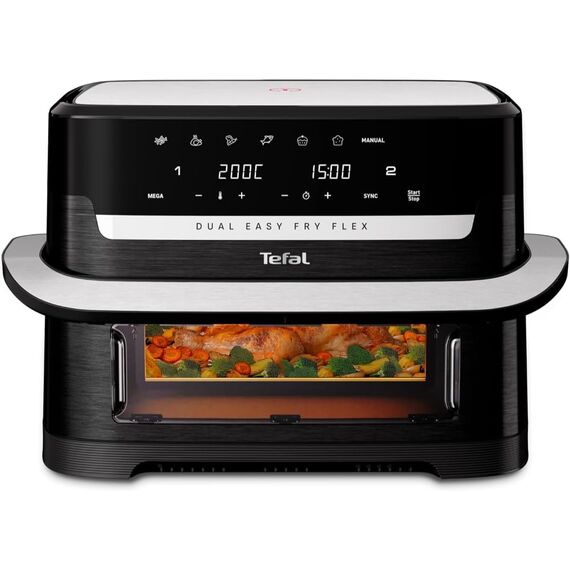 Tefal Dual Easy Fry Flex Heißluftfritteuse 9L – Airfryer mit 2 Kammern & GiantZone, FlexCook-Trennwand, 2700 W, 40–200 °C, 7 Programme, fettarm frittieren & 2 Gerichte gleichzeitig zubereiten EY9228
