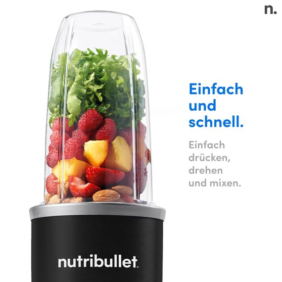 nutribullet Pro, 900 Watt Leistung, Einfach und schnell in der Anwendung, Kompakt, Leicht zu reinigen, Mit 700 ml Becher, Smoothiemixer, Smoothie Maker, Elektrischer Mixer, NB904B, Schwarz
