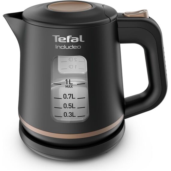 Tefal KI5338 Includeo Wasserkocher, Fassungsvermögen 1 L, Anti-Rutsch-Griff, einfach abzulesende Wasserstandsanzeige, 360°-Drehsockel, herausnehmbarer Filter, 2400 W, 23.3 x 16.6 x 20 cm