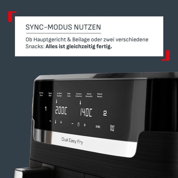 Tefal Dual Easy Fry Heißluftfritteuse 8,3 L – Airfryer mit 2 Kammern & XL-Schublade, 7 Programme, 2700 W, Extra-Crisp-Technologie, fettarm frittieren & energiesparend, spülmaschinenfest EY9018