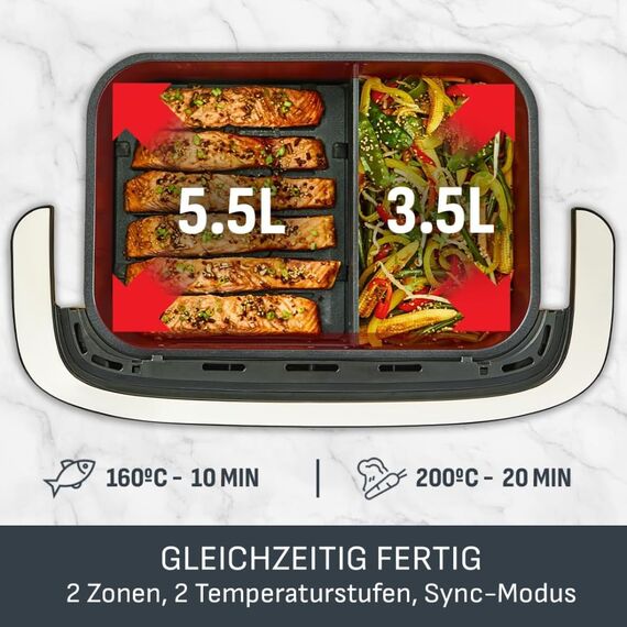 Tefal Dual Easy Fry Flex Heißluftfritteuse 9L – Airfryer mit 2 Kammern & GiantZone, FlexCook-Trennwand, 2700 W, 40–200 °C, 7 Programme, fettarm frittieren & 2 Gerichte gleichzeitig zubereiten EY9228