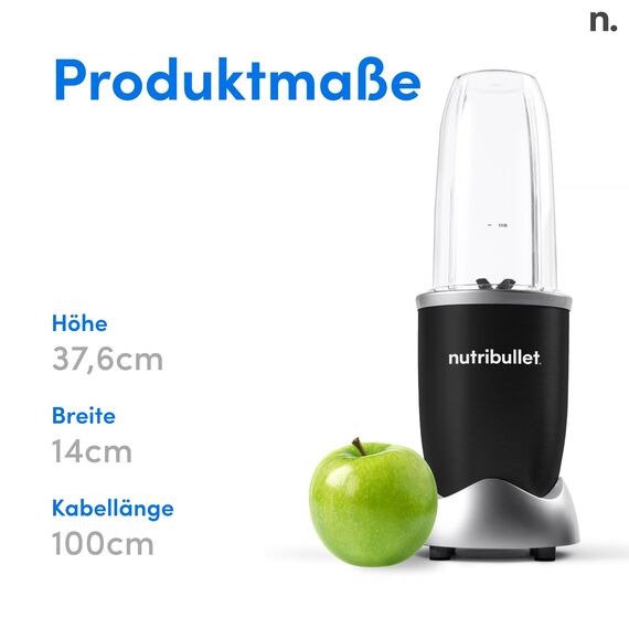 nutribullet Pro, 900 Watt Leistung, Einfach und schnell in der Anwendung, Kompakt, Leicht zu reinigen, Mit 700 ml Becher, Smoothiemixer, Smoothie Maker, Elektrischer Mixer, NB904B, Schwarz