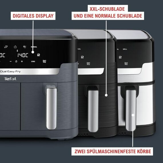 Tefal Dual Easy Fry Heißluftfritteuse 8,3 L – Airfryer mit 2 Kammern & XL-Schublade, 7 Programme, 2700 W, Extra-Crisp-Technologie, fettarm frittieren & energiesparend, spülmaschinenfest EY9018