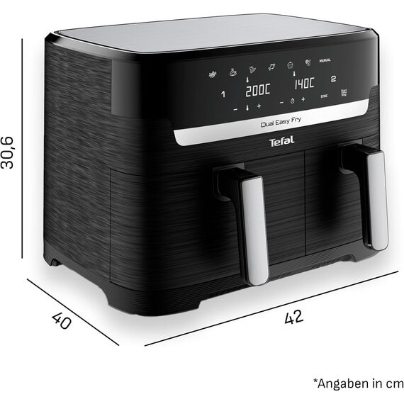 Tefal Dual Easy Fry Heißluftfritteuse 8,3 L – Airfryer mit 2 Kammern & XL-Schublade, 7 Programme, 2700 W, Extra-Crisp-Technologie, fettarm frittieren & energiesparend, spülmaschinenfest EY9018