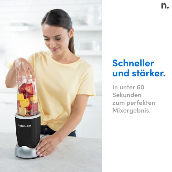 nutribullet Pro, 900 Watt Leistung, Einfach und schnell in der Anwendung, Kompakt, Leicht zu reinigen, Mit 700 ml Becher, Smoothiemixer, Smoothie Maker, Elektrischer Mixer, NB904B, Schwarz