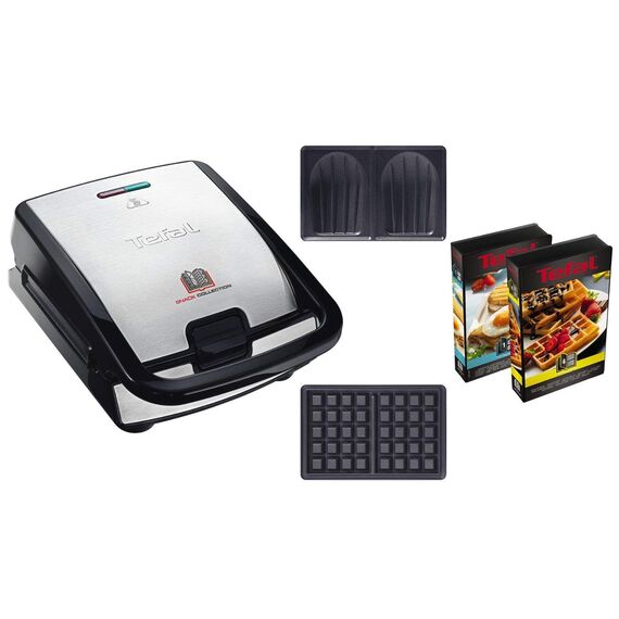 Tefal Snack Collection, Waffeleisen und Sandwiches, Erweiterbar, Platten Antihaftbeschichtet, Spülmaschinengeeignet, Praktische Aufbewahrungsboxen, schwarz/Edelstahl, SW853D