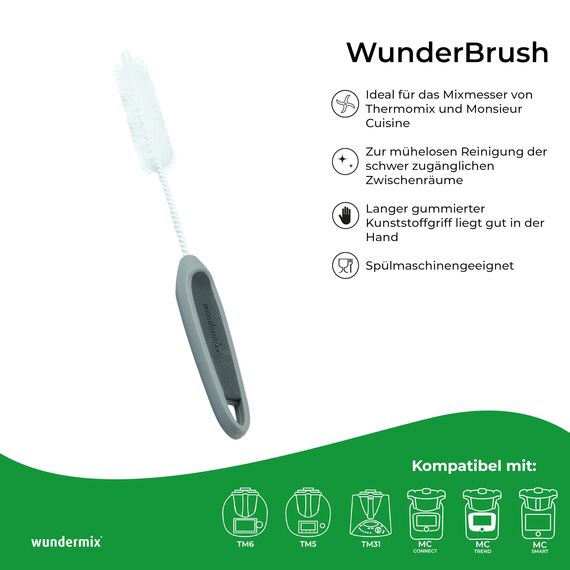 Wundermix - WunderBrush® Messerbürste für deine Küchenmaschine (3er Set, Grau) • Reinigungsbürste für Mixtopfmesser • Mixmesser Spülbürste