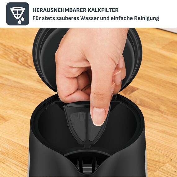 Tefal KI5338 Includeo Wasserkocher, Fassungsvermögen 1 L, Anti-Rutsch-Griff, einfach abzulesende Wasserstandsanzeige, 360°-Drehsockel, herausnehmbarer Filter, 2400 W, 23.3 x 16.6 x 20 cm