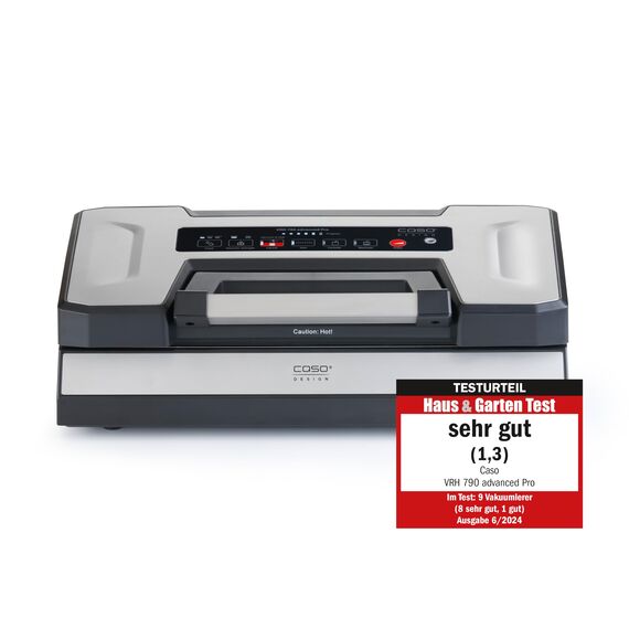 CASO VRH 790 advanced Pro - Vakuumierer, Vakuumiergerät, Testurteil Sehr Gut, 200 Vakuumiervorgänge non-stop, mit patentierter CASOTEK Liquid Funktion, doppelte Schweißnaht, inkl. Vakuumbeutel