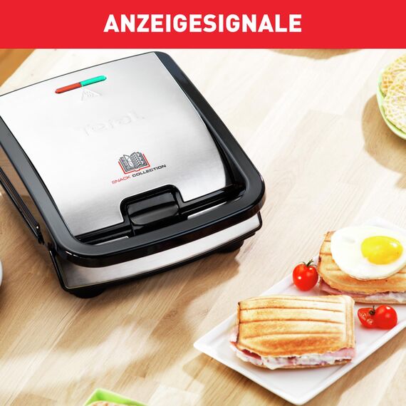 Tefal Snack Collection, Waffeleisen und Sandwiches, Erweiterbar, Platten Antihaftbeschichtet, Spülmaschinengeeignet, Praktische Aufbewahrungsboxen, schwarz/Edelstahl, SW853D