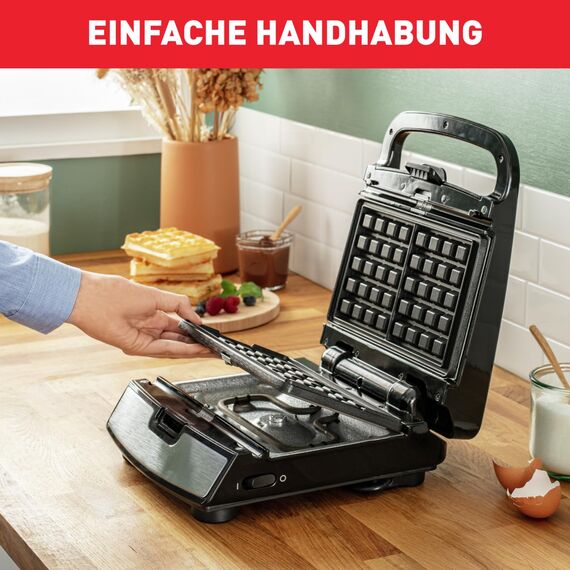 Tefal Snack Collection 4-er Set SW854D, Kombigerät, Inklusive 4 antihaftbeschichter Plattensets, Spülmaschinengeeignet, Panini, Waffeln, Sandwich, süße Küchlein, 700W,Schwarz/Edelstahl