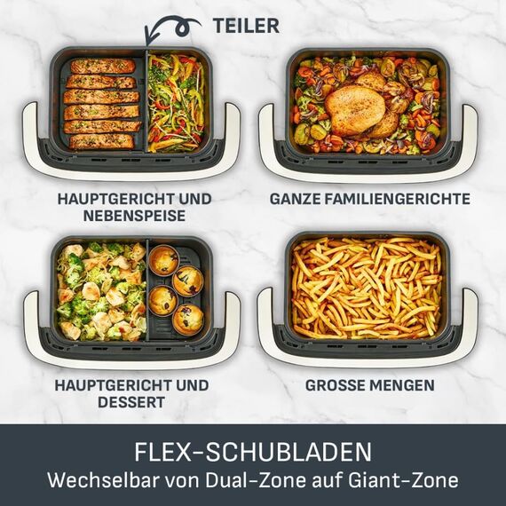 Tefal Dual Easy Fry Flex Heißluftfritteuse 9L – Airfryer mit 2 Kammern & GiantZone, FlexCook-Trennwand, 2700 W, 40–200 °C, 7 Programme, fettarm frittieren & 2 Gerichte gleichzeitig zubereiten EY9228