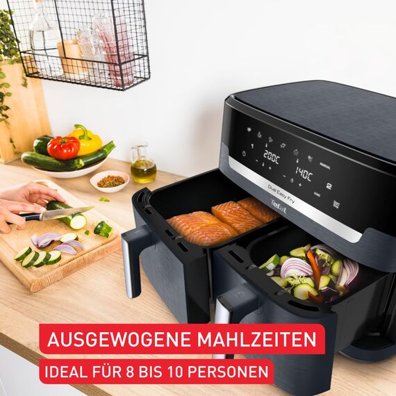 Tefal Dual Easy Fry XXL Heißluftfritteuse 11 L – Airfryer mit 2 Kammern (Doppelkammer), 7 Programme, 2700 W, digitales Display, Extra-Crisp Technologie, fettarm frittieren, energiesparend EY942B