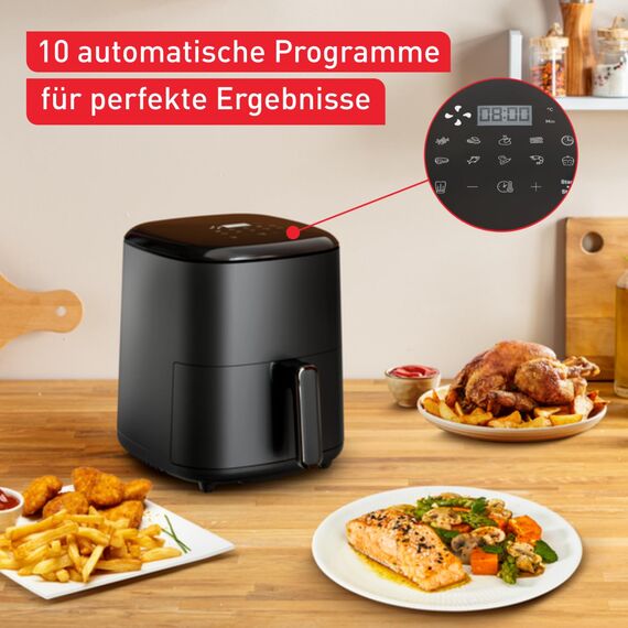 Tefal Easy Fry Max Heißluftfritteuse – 5-L-Airfryer, kompakt, für knusprige Pommes & saftiges Fleisch, mit wenig Öl, antihaftbeschichtet, spülmaschinenfester Korb, energiesparend, schwarz, EY2458