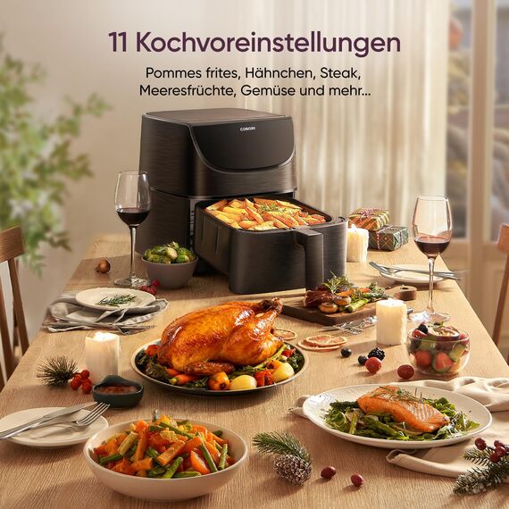 COSORI Heißluftfritteuse, Airfryer Testsieger 2024, 11-in-1 Air Fryer XXL 5,7L, Heissluftfritteuse mit Shake-Reminder, 97,3 Prozent ölsparend, 67,5 Prozent energiesparend, spülmaschinenfest Körbe