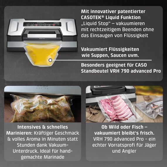 CASO VRH 790 advanced Pro - Vakuumierer, Vakuumiergerät, Testurteil Sehr Gut, 200 Vakuumiervorgänge non-stop, mit patentierter CASOTEK Liquid Funktion, doppelte Schweißnaht, inkl. Vakuumbeutel