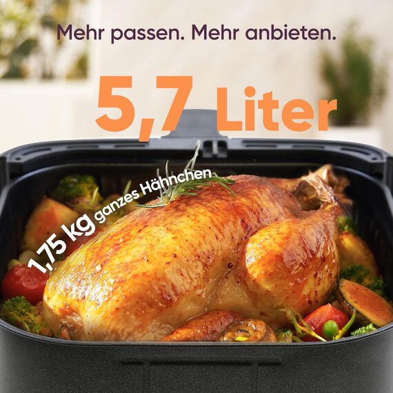 COSORI Heißluftfritteuse, Airfryer Testsieger 2024, 11-in-1 Air Fryer XXL 5,7L, Heissluftfritteuse mit Shake-Reminder, 97,3 Prozent ölsparend, 67,5 Prozent energiesparend, spülmaschinenfest Körbe