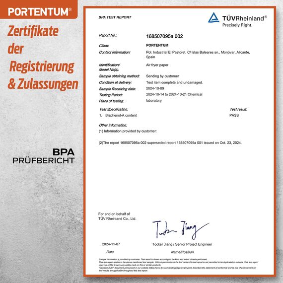 PORTENTUM Backpapier für Heißluftfritteuse 100 Stück, Einweg und ungebleicht. Geeignet für 3.5 bis 6 Liter. Lebensmittelechtes Backpapier, BPA-frei, FDA- und LFGB-zertifiziert, Packaging May Vary