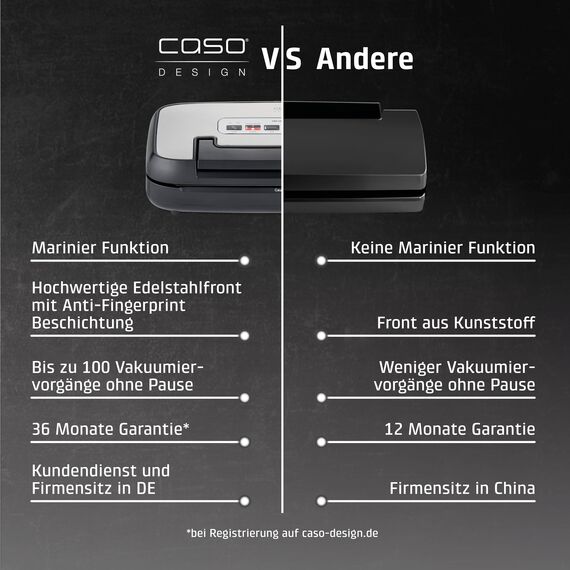 CASO VRH 590 advanced Vakuumierer - Testsieger Haus & Garten Test, Vakuumiergerät, bis 125 Vakuumiervorgänge non-stop, 2,5 mm dicke Schweißnaht, integriertes Rollenfach, Cutter,