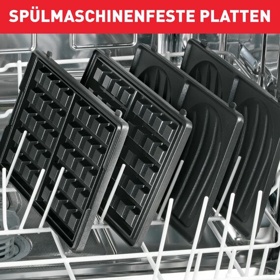 Tefal Snack Collection, Waffeleisen und Sandwiches, Erweiterbar, Platten Antihaftbeschichtet, Spülmaschinengeeignet, Praktische Aufbewahrungsboxen, schwarz/Edelstahl, SW853D