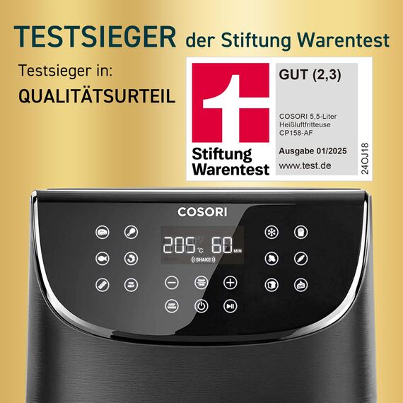 COSORI Heißluftfritteuse, Airfryer Testsieger 2024, 11-in-1 Air Fryer XXL 5,7L, Heissluftfritteuse mit Shake-Reminder, 97,3 Prozent ölsparend, 67,5 Prozent energiesparend, spülmaschinenfest Körbe