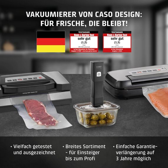 CASO VRH 790 advanced Pro - Vakuumierer, Vakuumiergerät, Testurteil Sehr Gut, 200 Vakuumiervorgänge non-stop, mit patentierter CASOTEK Liquid Funktion, doppelte Schweißnaht, inkl. Vakuumbeutel