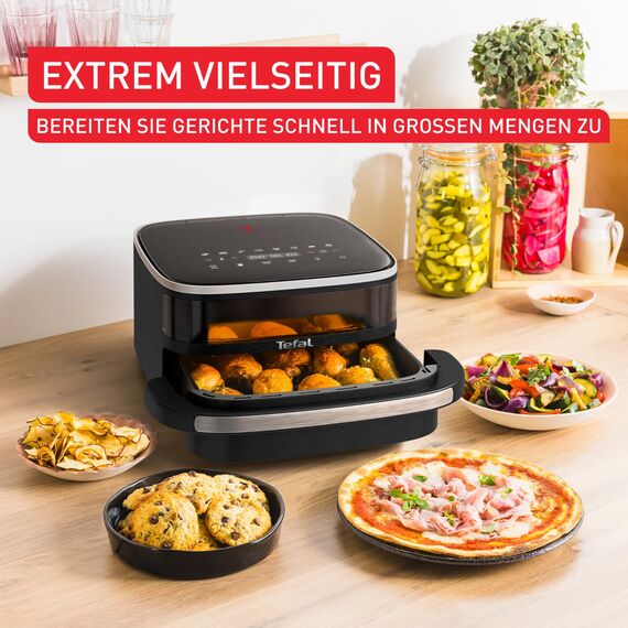 Tefal Easy Fry XL Surface Heißluftfritteuse – Airfryer mit Sichtfenster & XL-Garfläche (bis 1 kg), digitales Bedienfeld, Extra-Crisp, energieeffizient & schnell, antihaft, kompakt, Pizza Ofen FW4018