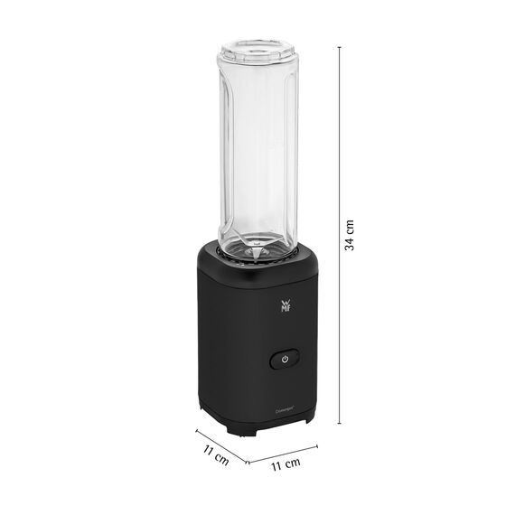 WMF Kult X Mix & Go – Smoothie Maker & Mixer to Go, kompakter Standmixer 300 W mit 0,6 L Tritan-Flasche, 4 Edelstahlklingen, Sicherheitsabschaltung, Shake Mixer aus Cromargan Edelstahl, Deep Black