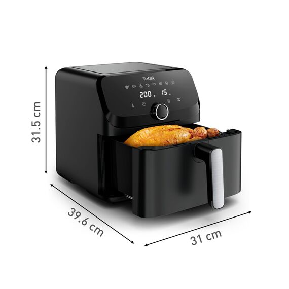 Tefal Easy Fry Mega Heißluftfritteuse, 7,5 Liter Fassungsvermögen, bis zu 8 Personen, 99% weniger Fett, 8 automatische Gareinstellungen, digitales Display, spülmaschinengeeignet, Schwarz, EY8558E0