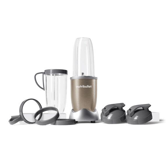 nutribullet Pro 900, Elektrischer Mixer, zerkleinerer, Smoothie Mixer, Multifunktionsmixer, 900w leistung, 2x 900ml Becher, champagner, NB910CP, Bundle mit 7 Zubehörteilen