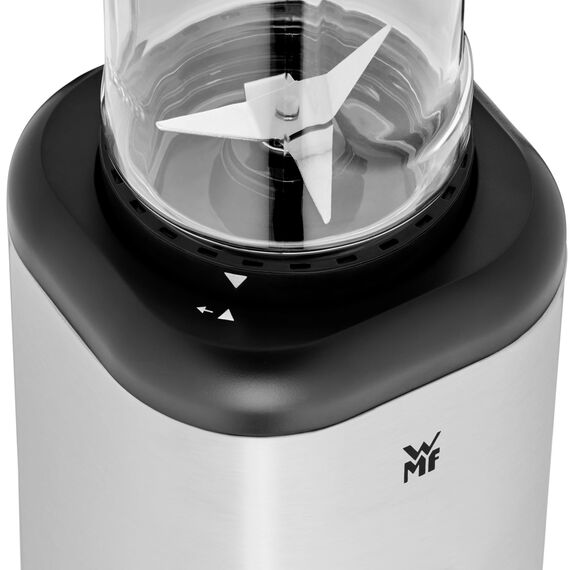 WMF Kult X Mix & Go Mini Smoothie Maker, Standmixer, Blender elektrisch, Shake Mixer 300 Watt Leistung, Tritan-Kunststoff Flasche 600ml, auslaufsicherer Schraubdeckel, rutschfeste Füße, Silber/Schwarz