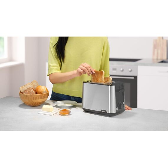 Braun PurShine Toaster HT1510 BK – Doppelschlitz-Toaster, 8 Röstgrade, Aufwärm- & Auftaufunktion, Ausziehbare Krümelschale, 900 Watt, Schwarz