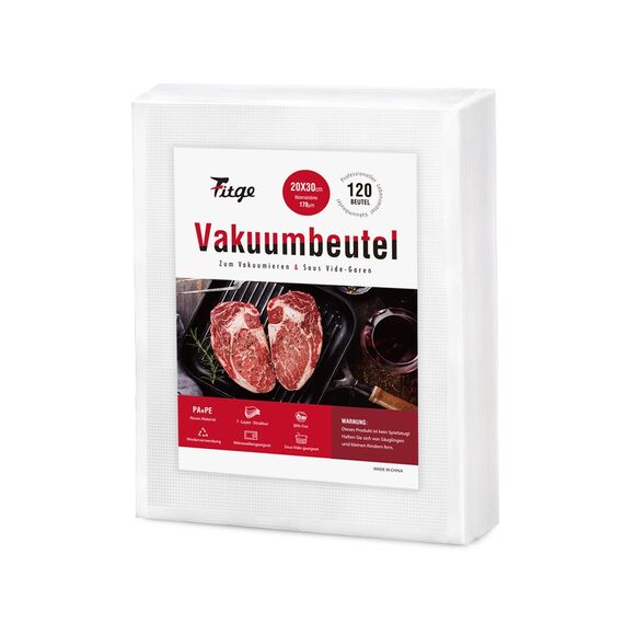 Fitge Vakuumierbeutel 170µm 20x30cm 120 Beutel für alle Vakuumiergeräte Vakuumbeutel für Lebensmittel BPA-frei stark & reißfest Profi Vakuumierfolie Sous Vide Gefrierbeutel