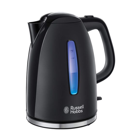Russell Hobbs Wasserkocher [1,7l, 2400W, blaue LED-Beleuchtung] Textures+ (Schnellkochfunktion, herausnehmbarer Kalkfilter, beleuchtete Wasserstandsanzeige, autom. Deckelöffnung) Teekocher 22591-70