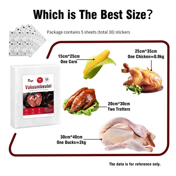 Fitge Vakuumierbeutel 170µm 20x30cm 120 Beutel für alle Vakuumiergeräte Vakuumbeutel für Lebensmittel BPA-frei stark & reißfest Profi Vakuumierfolie Sous Vide Gefrierbeutel